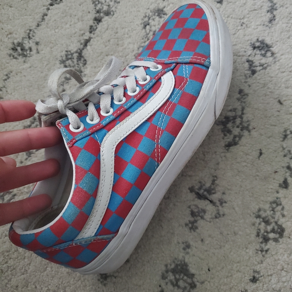 - Vans Old Skool Checkboard Sneakers size 8 women's red and blue worn few … - Picture 2 of 4